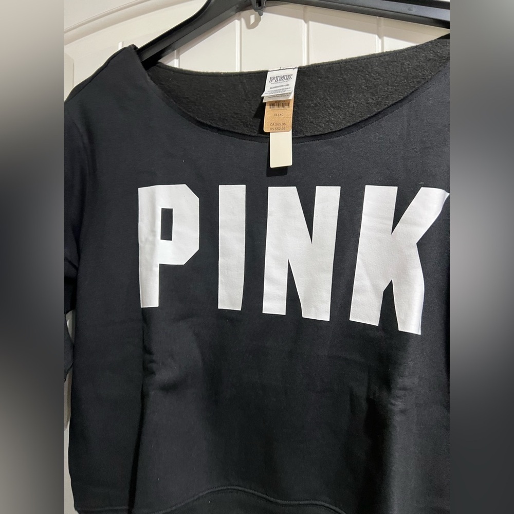 NEW‎ NIP VS PINK Victoria Secret black crop crew sweatshirt XL - Picture 3 of 8